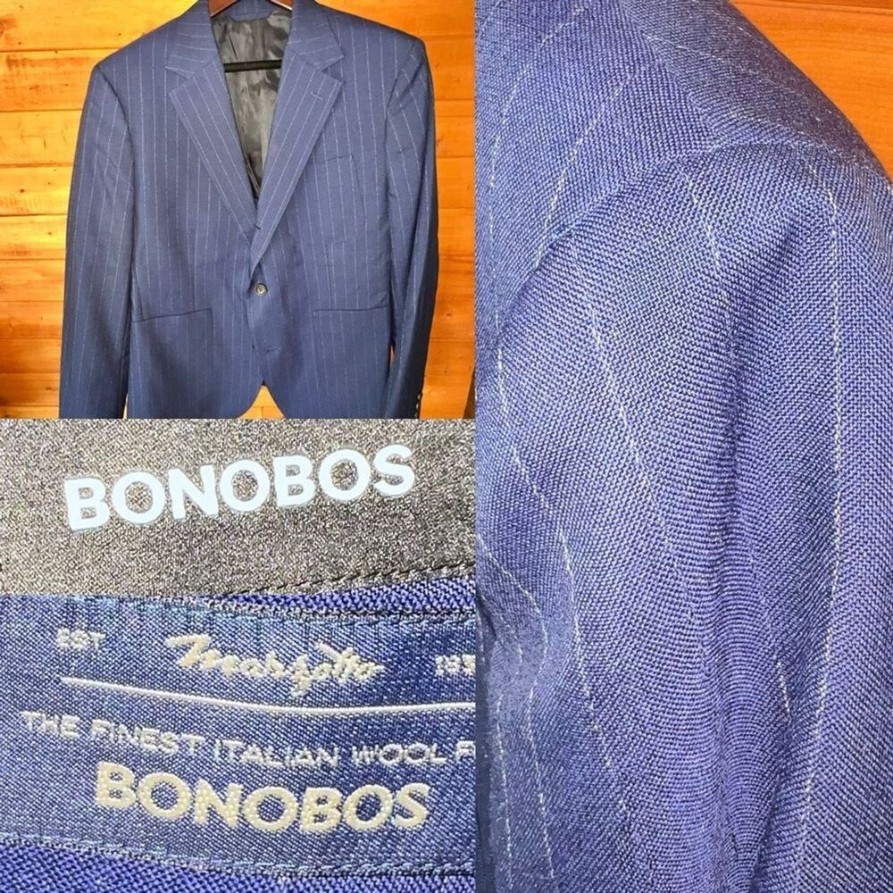 $400 NWOT Bonobos 42S slim fit Marzotto Italian 100% wool chalk stripe blazer